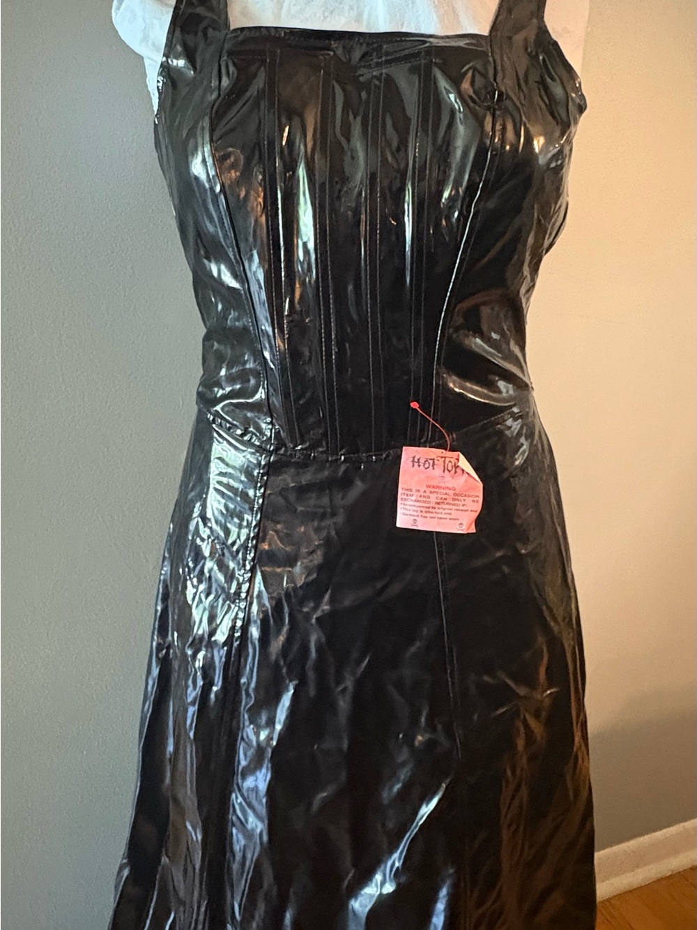 RARE NWT 90s Y2K Lip Service Full Length Black PVC Faux Leather Sleeveless Dress - Picture 3 of 14
